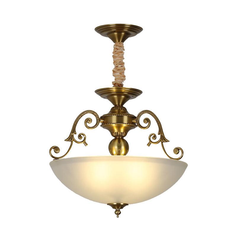 3 Heads Chandelier Light Retro Bowl Frosted Glass Fixture in Gold - Rebooters