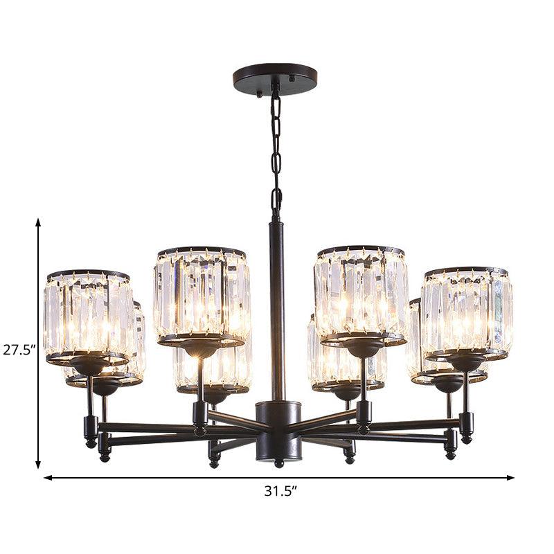 3/6/8 Lights Radial Pendant Chandelier Contemporary Crystal Hanging Light in Black for Bedroom - Rebooters