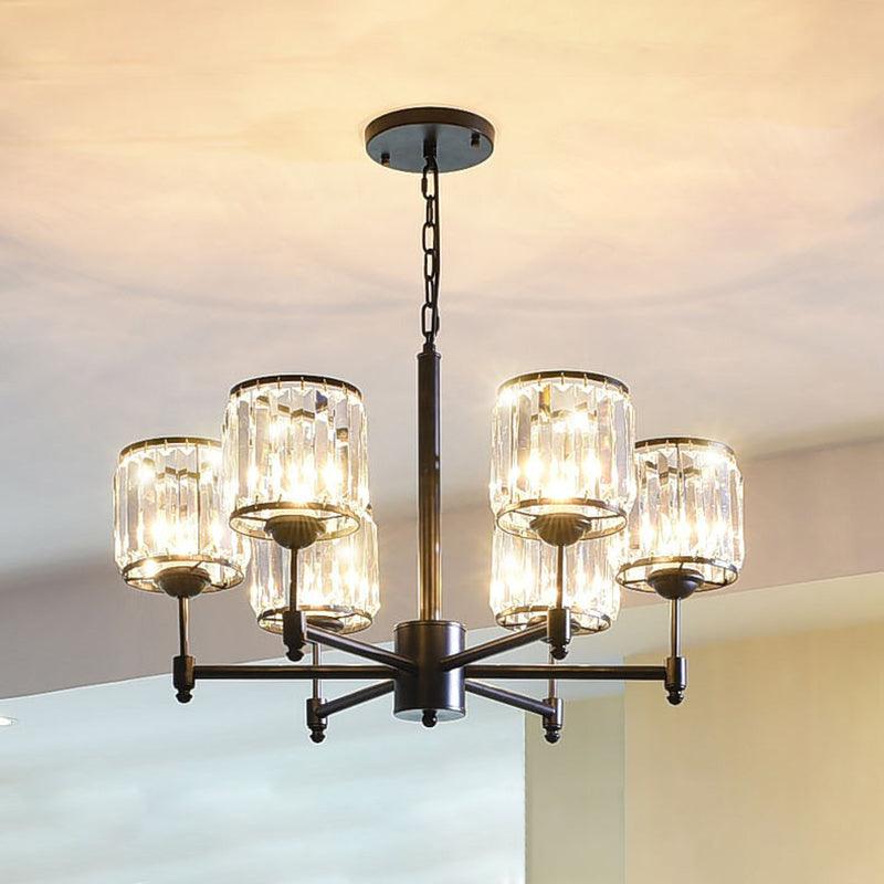 3/6/8 Lights Radial Pendant Chandelier Contemporary Crystal Hanging Light in Black for Bedroom - Rebooters
