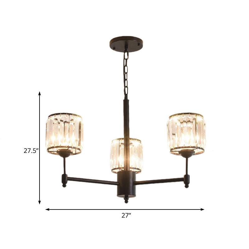 3/6/8 Lights Radial Pendant Chandelier Contemporary Crystal Hanging Light in Black for Bedroom - Rebooters