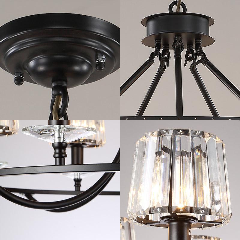 4/6/8 Lights Circle Hanging Chandelier Crystal Light Black - Rebooters