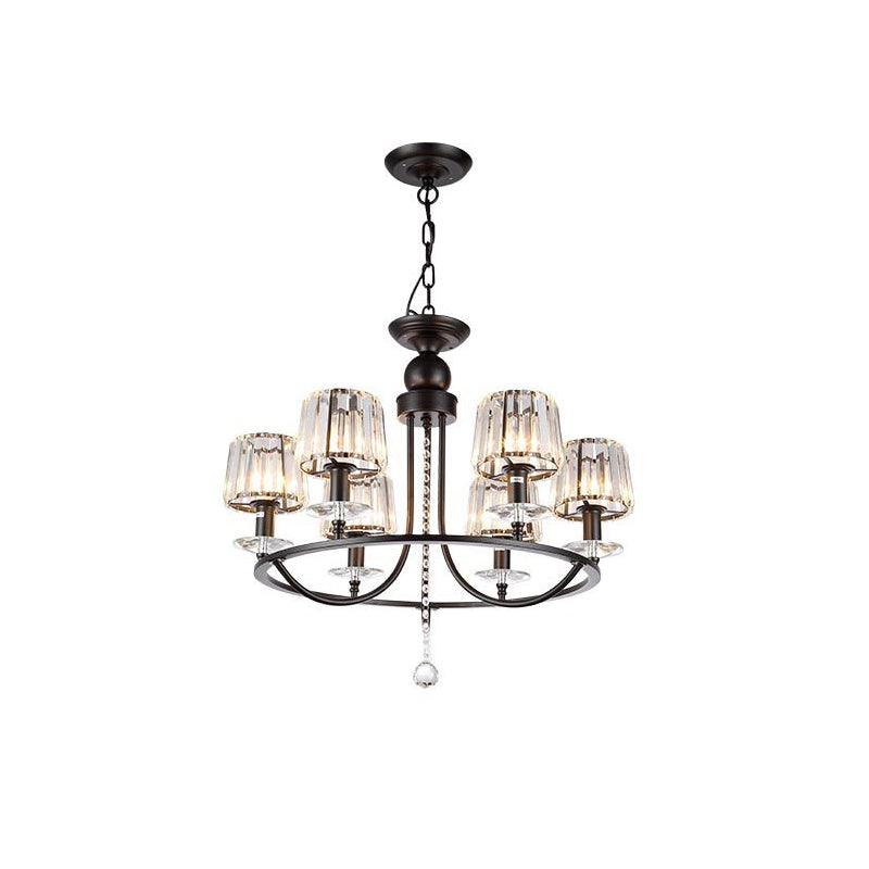 4/6/8 Lights Circle Hanging Chandelier Crystal Light Black - Rebooters