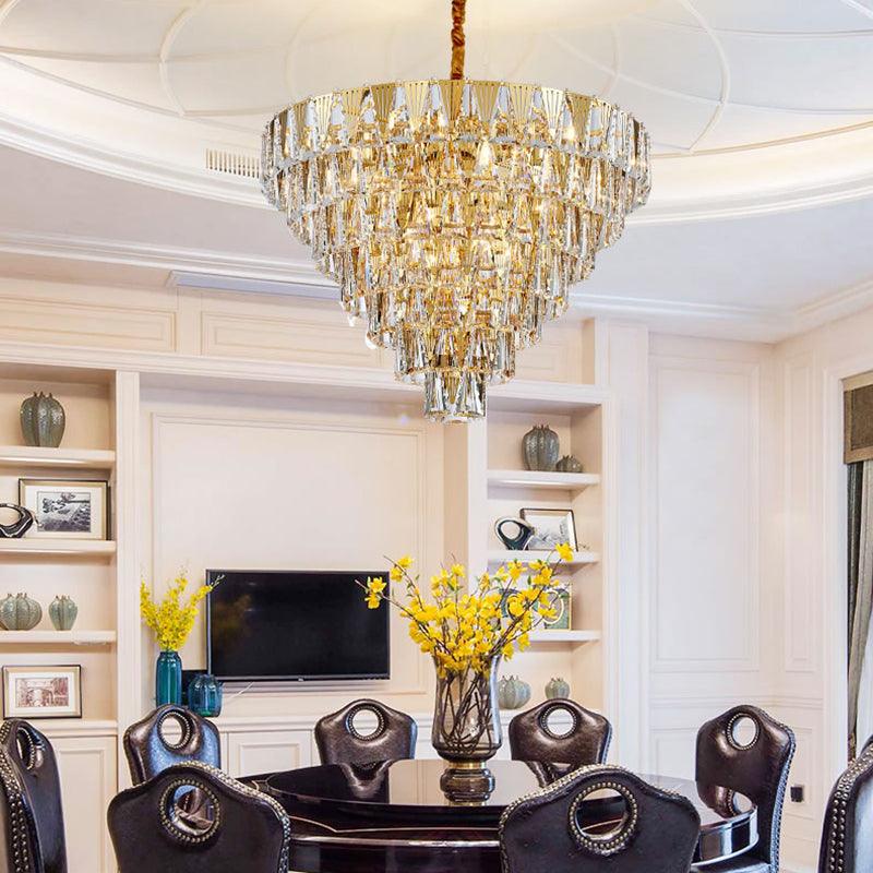 7 Tiers Chandelier Light Fixture Contemporary Crystal Block 10 Lights Gold - Rebooters