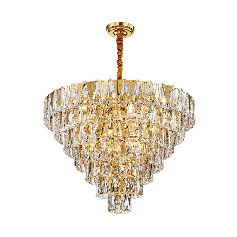 7 Tiers Chandelier Light Fixture Contemporary Crystal Block 10 Lights Gold - Rebooters