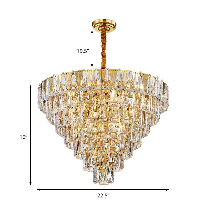 7 Tiers Chandelier Light Fixture Contemporary Crystal Block 10 Lights Gold - Rebooters