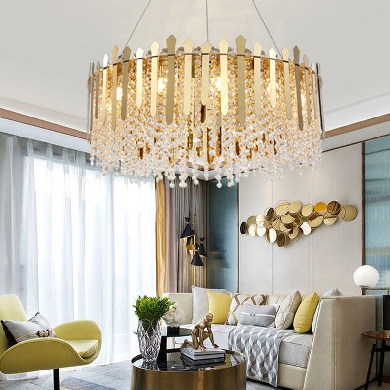 6 Lights Living Room Hanging Light Kit Brass Chandelier - Rebooters