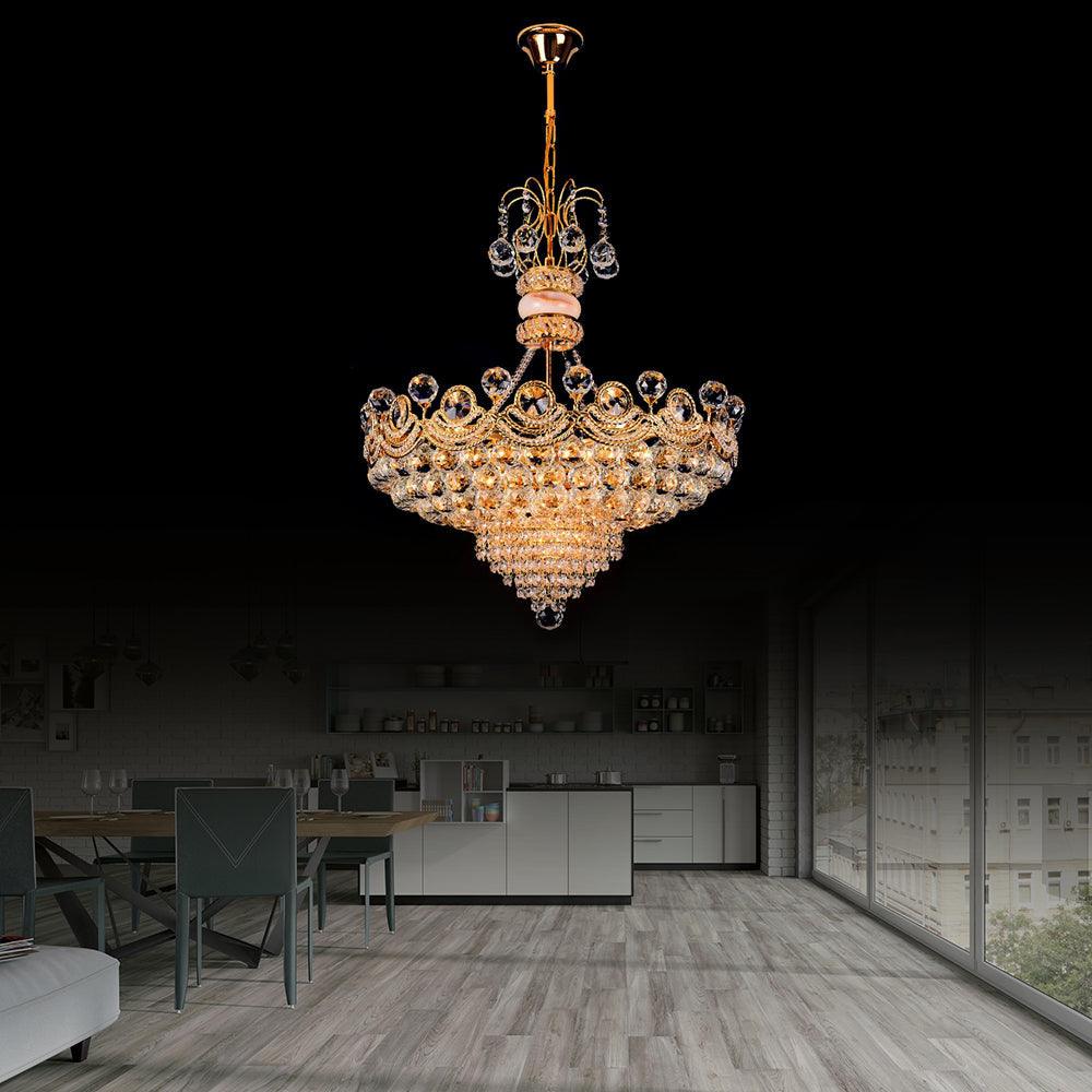 Basket Chandelier Light Contemporary Crystal Gold LED Hanging Light for Bedroom 18 Inch Wide - Rebooters