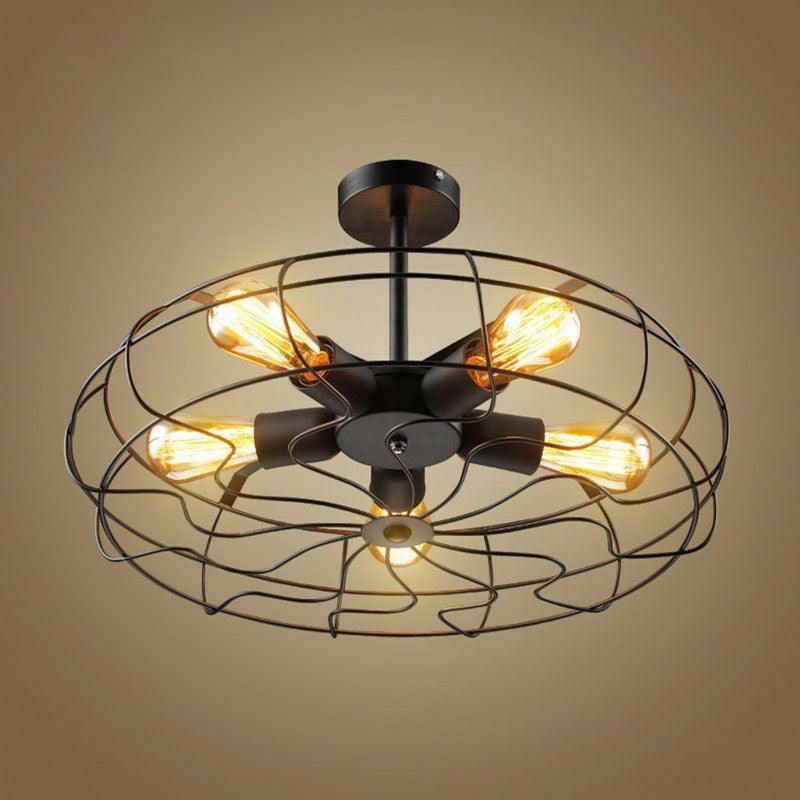5 Bulbs Ceiling Lighting Simplicity Fan Cage Iron Chandelier - Rebooters