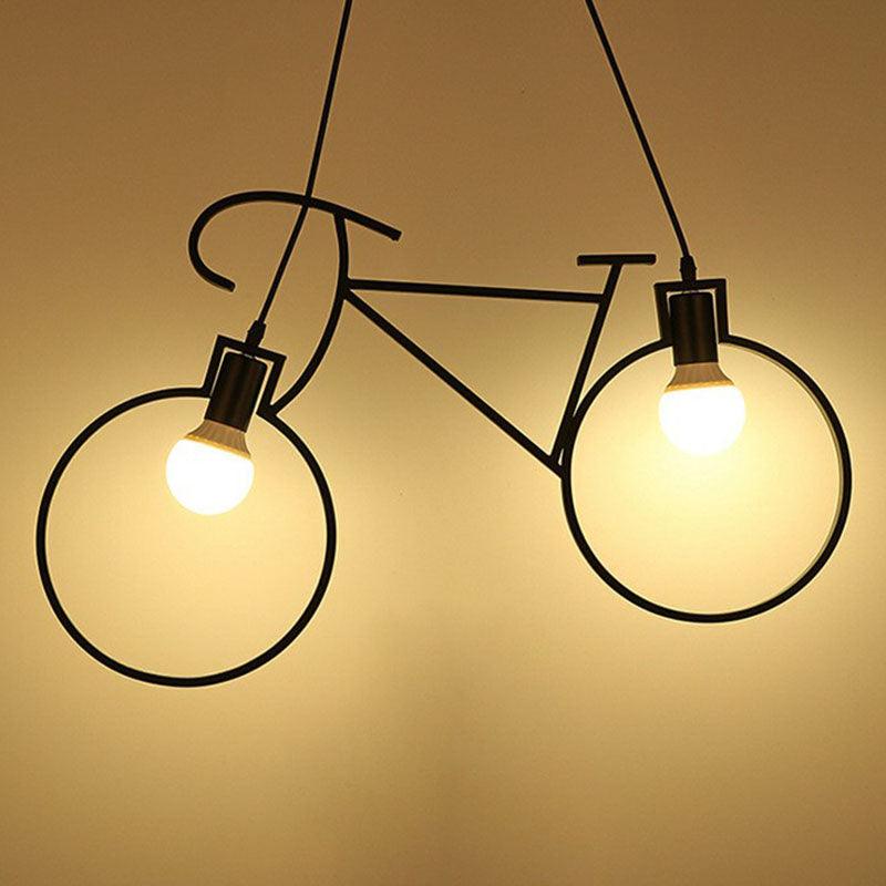 Bicycle Iron Chandelier Light Antique 2 Heads Black Pendant - Rebooters