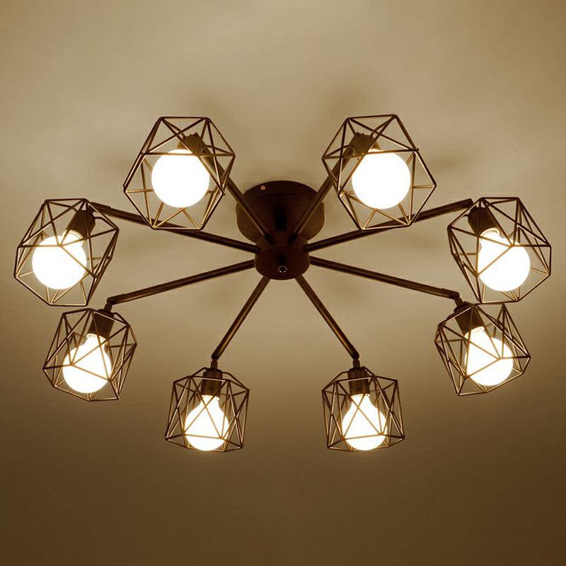 8 Bulbs Chandelier Lighting Retro Style Radial Iron Light Black - Rebooters