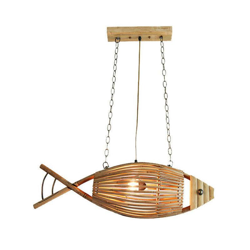 Bamboo Fish Suspension Light Asian Style Chandelier Wood - Rebooters