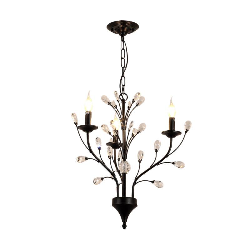 3/6/9 Lights Dining Room Chandelier Lamp Modern Black Iron Crystal - Rebooters
