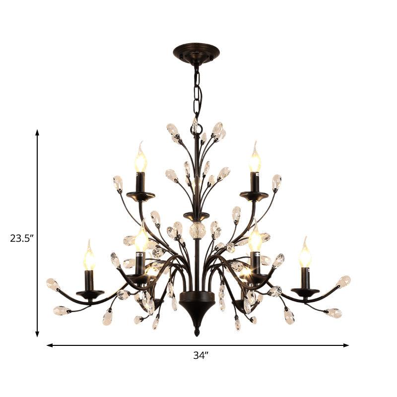 3/6/9 Lights Dining Room Chandelier Lamp Modern Black Iron Crystal - Rebooters