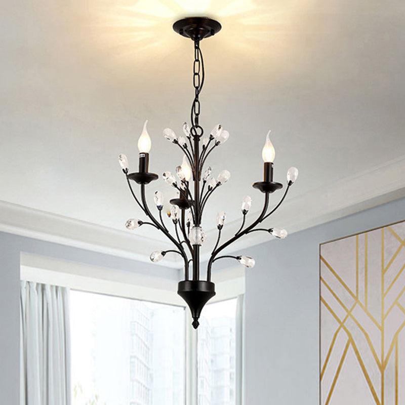 3/6/9 Lights Dining Room Chandelier Lamp Modern Black Iron Crystal - Rebooters