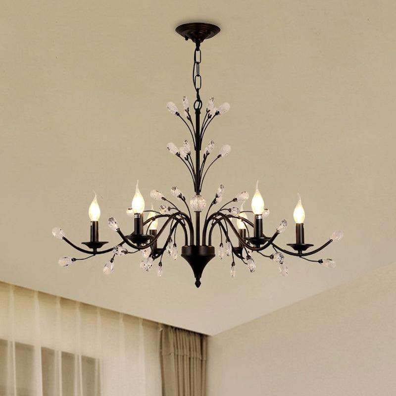 3/6/9 Lights Dining Room Chandelier Lamp Modern Black Iron Crystal - Rebooters