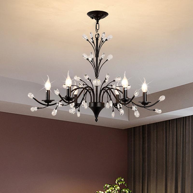 3/6/9 Lights Dining Room Chandelier Lamp Modern Black Iron Crystal - Rebooters