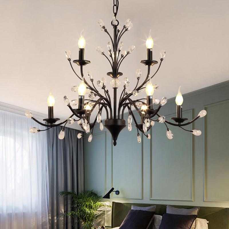 3/6/9 Lights Dining Room Chandelier Lamp Modern Black Iron Crystal - Rebooters