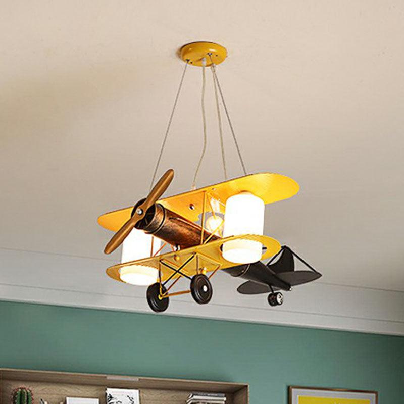 Aircraft Chandelier Pendant Light Cartoon Metallic Yellow LED Ceiling Light - Rebooters