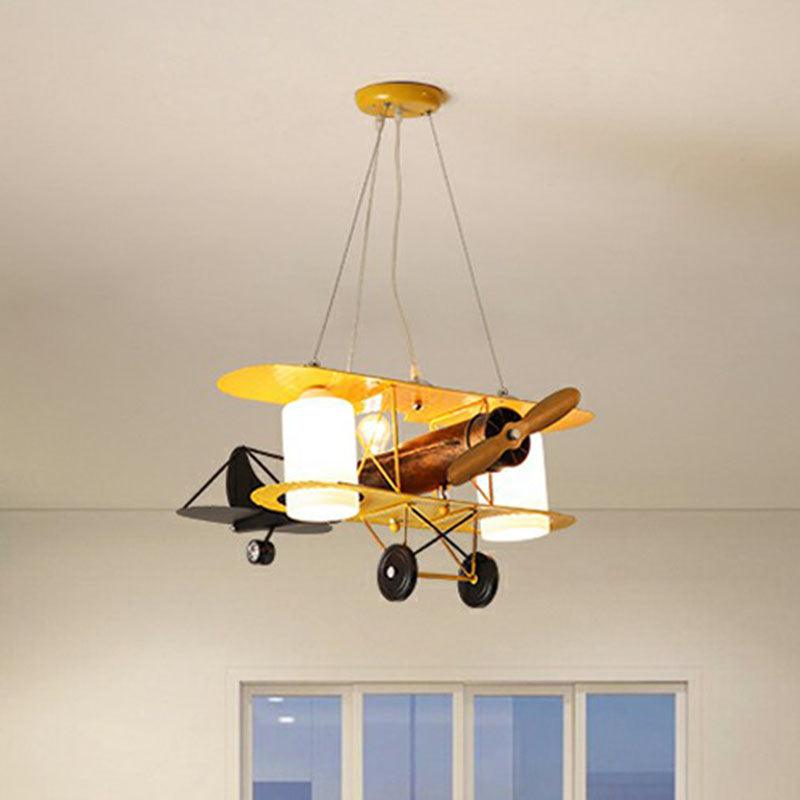 Aircraft Chandelier Pendant Light Cartoon Metallic Yellow LED Ceiling Light - Rebooters