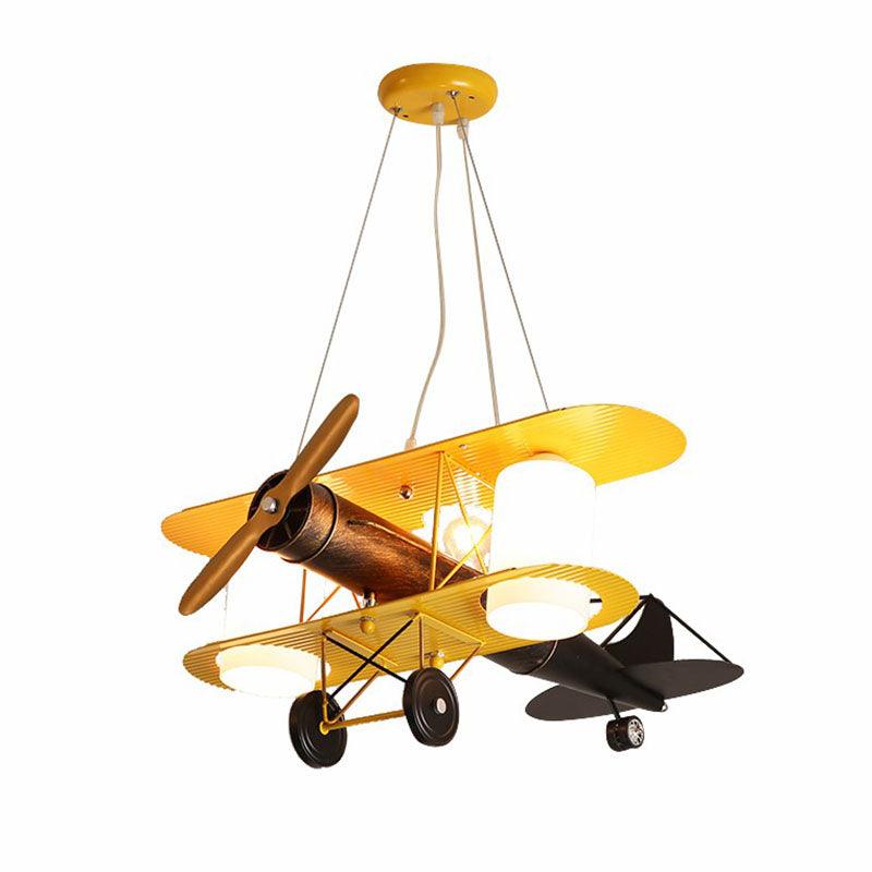Aircraft Chandelier Pendant Light Cartoon Metallic Yellow LED Ceiling Light - Rebooters