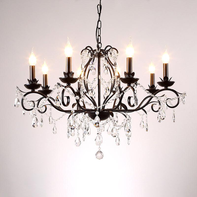 6/8 Lights Candle Chandelier Traditional Black Metallic Pendant Ceiling Light with Crystal Accents - Rebooters