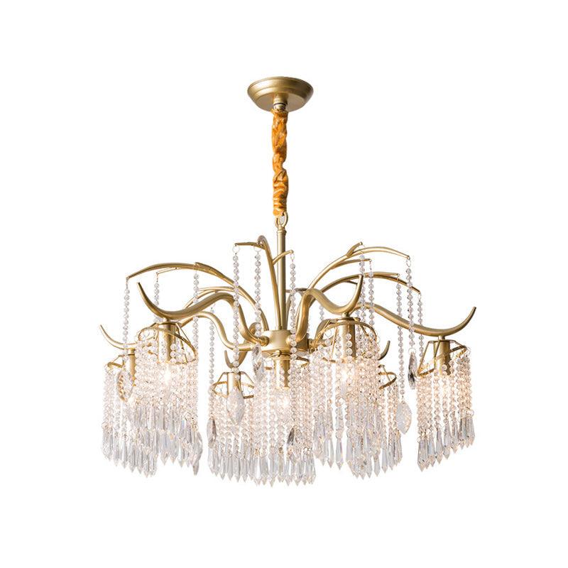 Beaded Crystal Chandelier Contemporary 3/7 Lights Brass Pendant - Rebooters