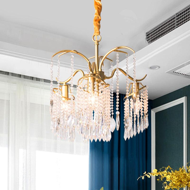 Beaded Crystal Chandelier Contemporary 3/7 Lights Brass Pendant - Rebooters