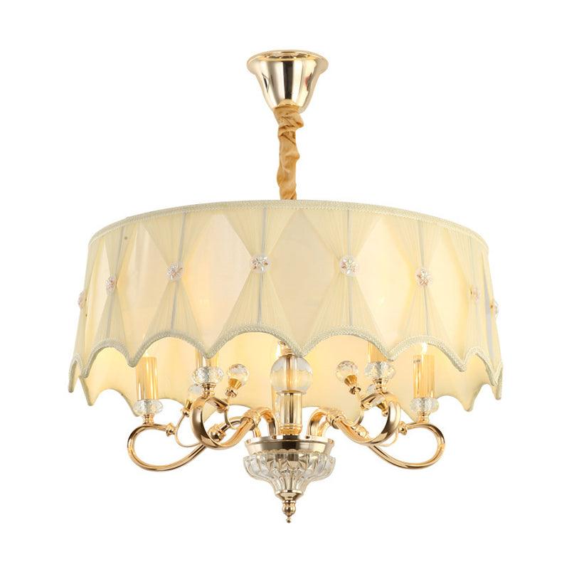 5-Light Fabric Shaded Round Chandelier Traditional White Ceiling Light - Rebooters