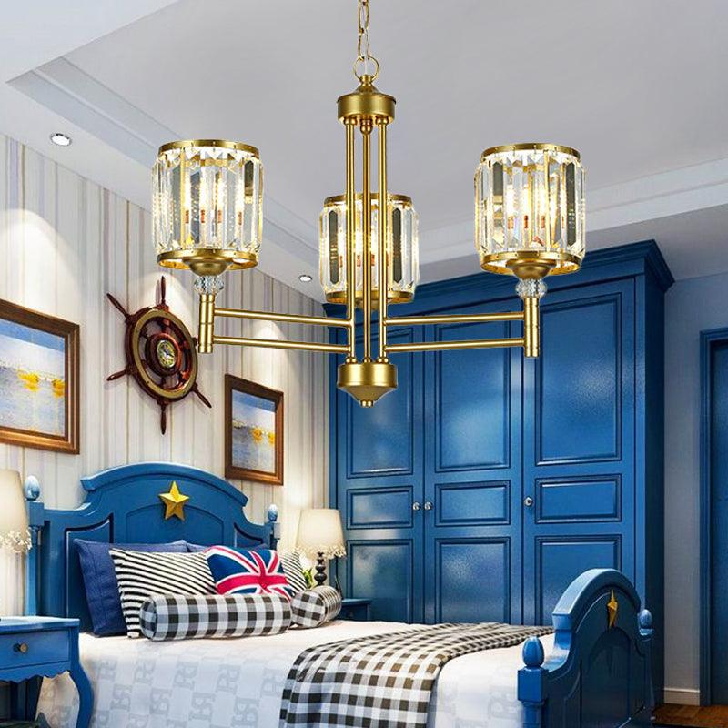 3/6/8 Lights Radial Hanging Chandelier Contemporary Crystal Suspension Light in Brass for Bedroom - Rebooters