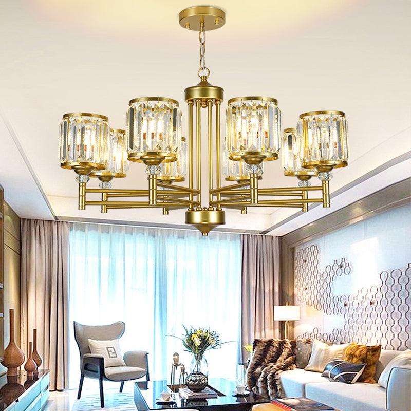 3/6/8 Lights Radial Hanging Chandelier Contemporary Crystal Suspension Light in Brass for Bedroom - Rebooters
