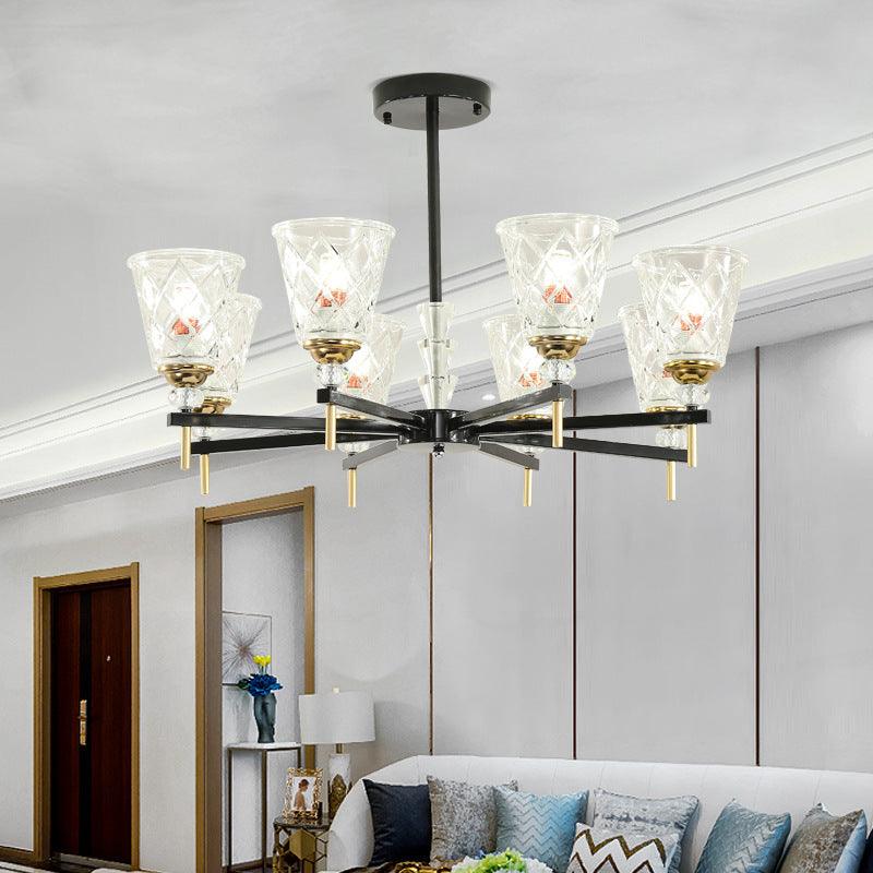 3/6/8 Lights Cone Chandelier Lighting Contemporary Crystal Hanging Ceiling Light in Black - Rebooters