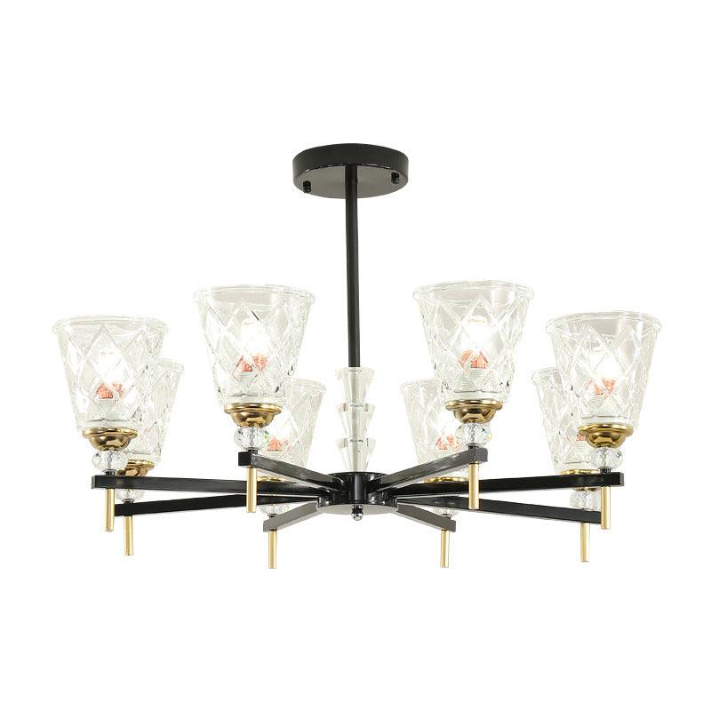 3/6/8 Lights Cone Chandelier Lighting Contemporary Crystal Hanging Ceiling Light in Black - Rebooters