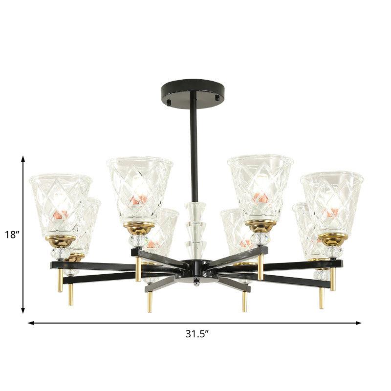 3/6/8 Lights Cone Chandelier Lighting Contemporary Crystal Hanging Ceiling Light in Black - Rebooters