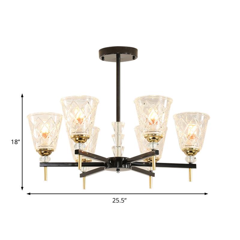 3/6/8 Lights Cone Chandelier Lighting Contemporary Crystal Hanging Ceiling Light in Black - Rebooters