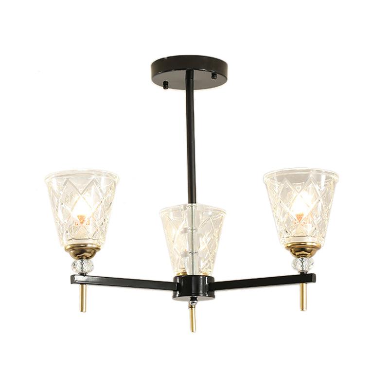 3/6/8 Lights Cone Chandelier Lighting Contemporary Crystal Hanging Ceiling Light in Black - Rebooters