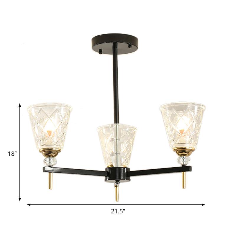 3/6/8 Lights Cone Chandelier Lighting Contemporary Crystal Hanging Ceiling Light in Black - Rebooters
