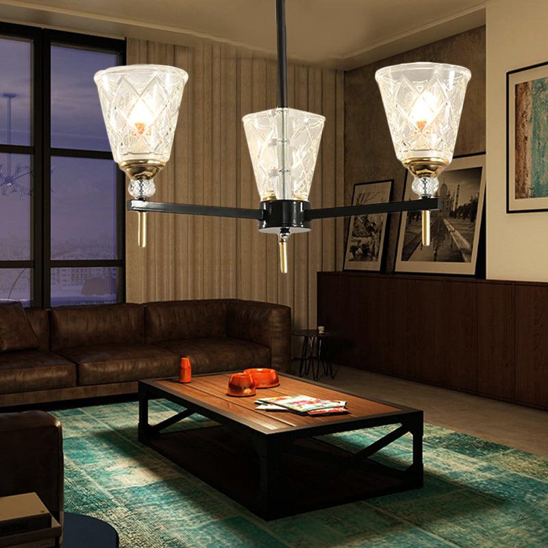 3/6/8 Lights Cone Chandelier Lighting Contemporary Crystal Hanging Ceiling Light in Black - Rebooters