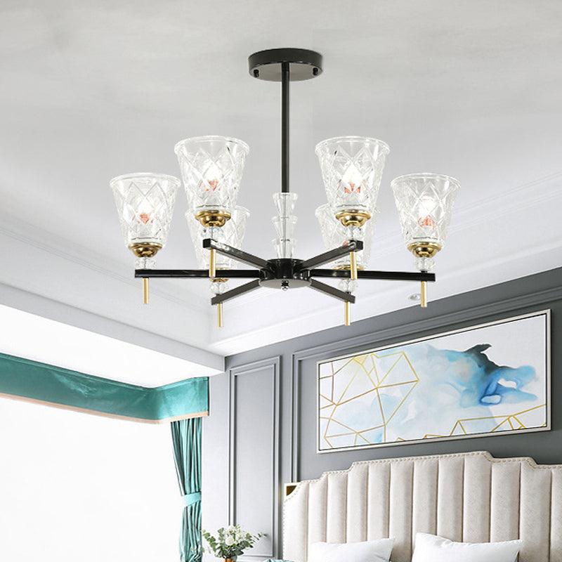 3/6/8 Lights Cone Chandelier Lighting Contemporary Crystal Hanging Ceiling Light in Black - Rebooters