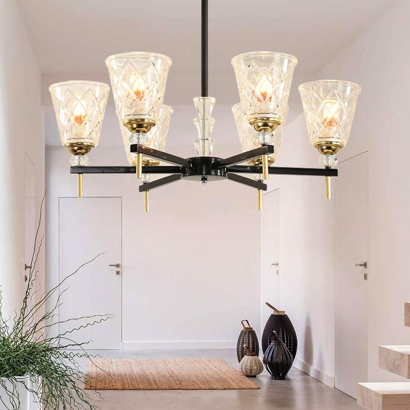 3/6/8 Lights Cone Chandelier Lighting Contemporary Crystal Hanging Ceiling Light in Black - Rebooters
