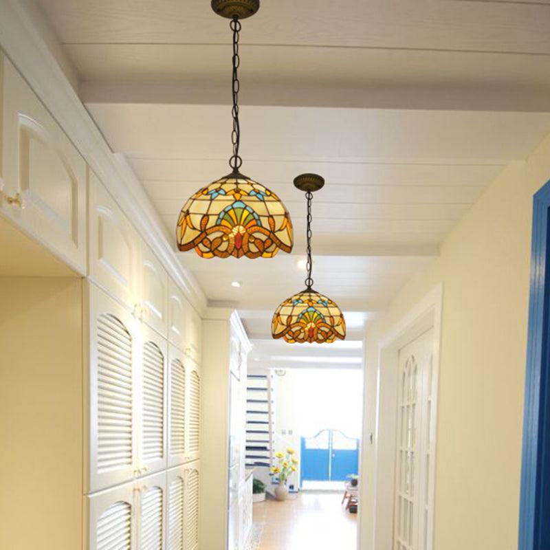 Beige 1 Head Suspension Light Antique Stained Glass Pendant - Rebooters