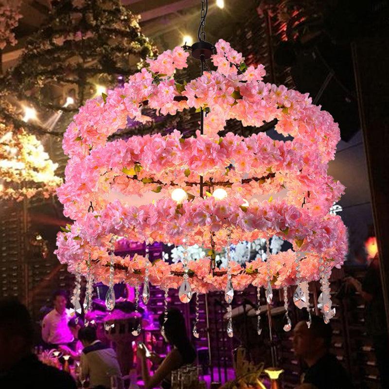 6-Bulb Cherry Wreath Chandelier Loft Style Pink Metallic Light - Rebooters