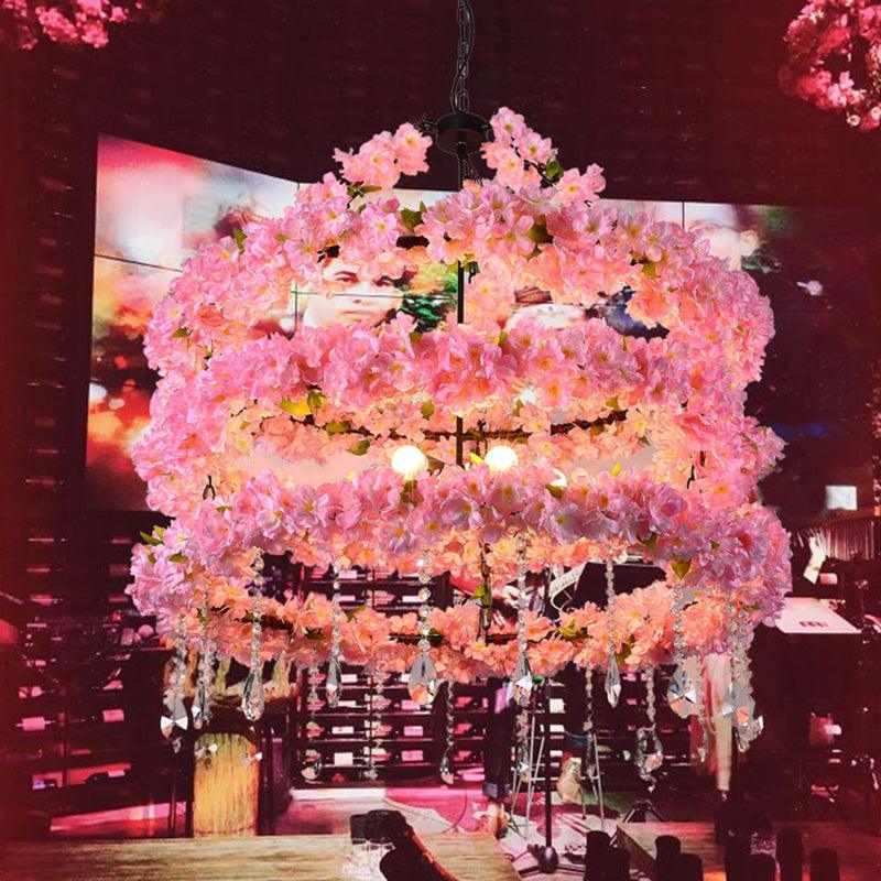 6-Bulb Cherry Wreath Chandelier Loft Style Pink Metallic Light - Rebooters
