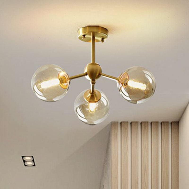 Ball Amber Glass Chandelier Antique Gold Hanging Light - Rebooters
