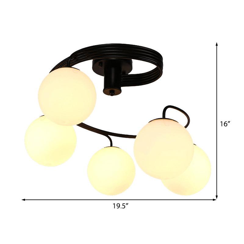 3/5 Lights Living Room Ceiling Light Fixture Traditional Black Semi Flush with Globe White Glass Shade - Rebooters