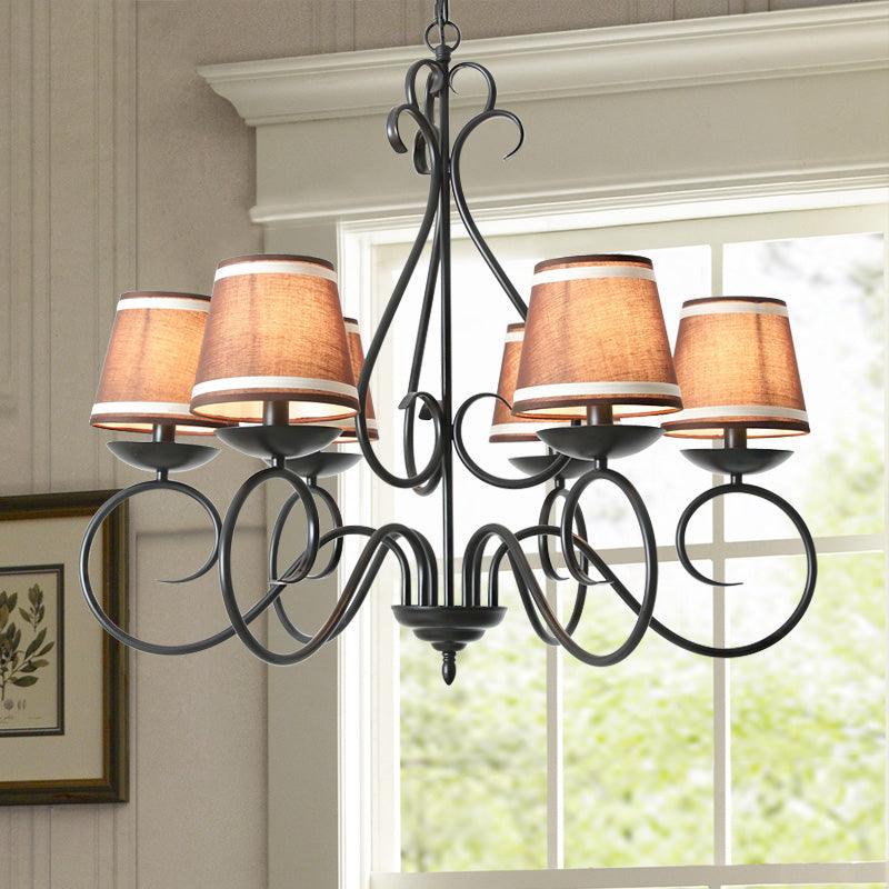 6 Lights Fabric Chandelier Light Traditional Coffee Flaxen White - Rebooters