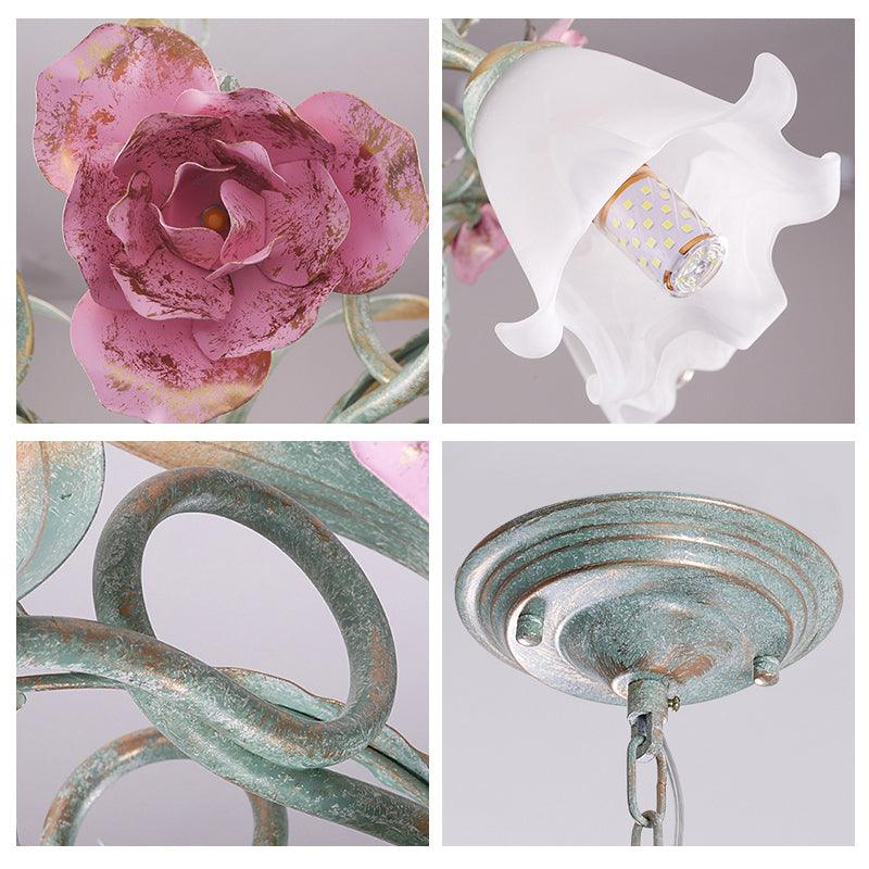 8 Heads Flower Ceiling Hang Lamp Pastoral White Glass Chandelier - Rebooters