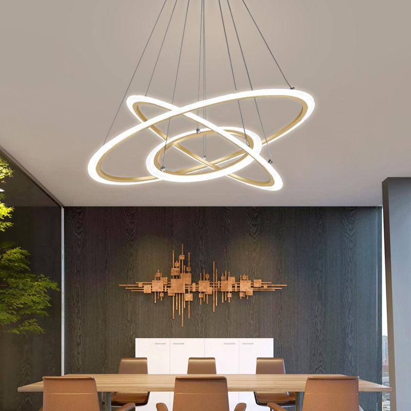 Metal 3-Loop Shaped Pendant Light Fixture Minimalist Gold Chandelier - Rebooters