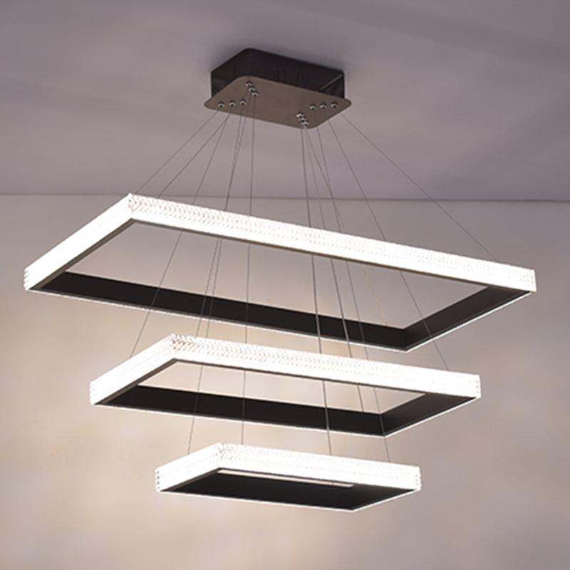 Acrylic Tiered Rectangle Chandelier Pendant Light Black LED - Rebooters