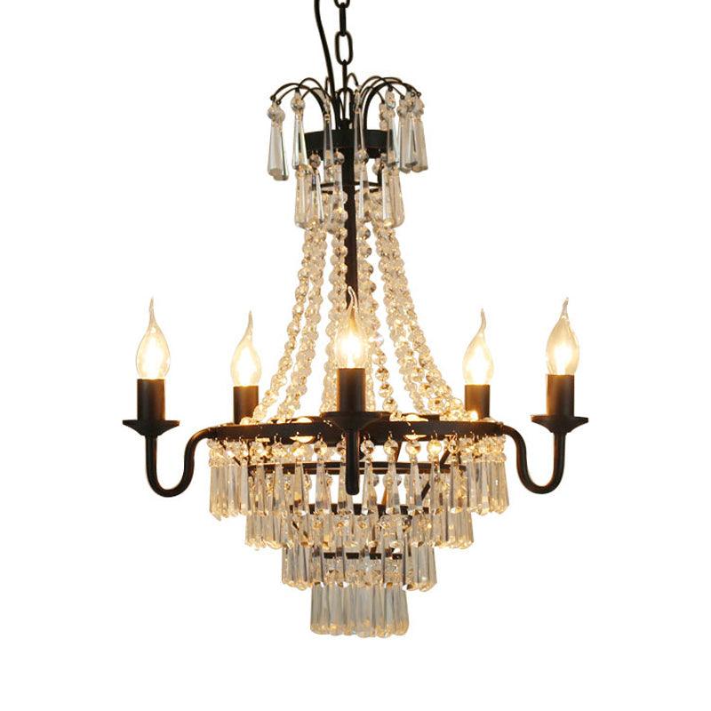5 Lights Crystal Empire Chandelier Light Black Pendant Lighting - Rebooters