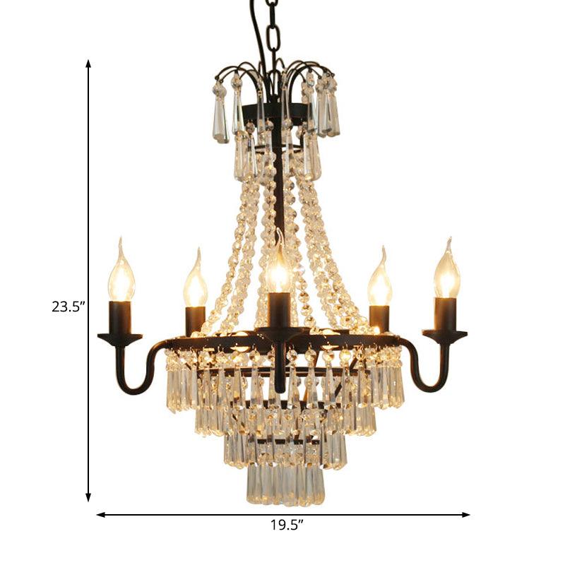5 Lights Crystal Empire Chandelier Light Black Pendant Lighting - Rebooters